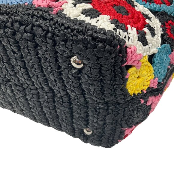 Prada Black Multi Raffia Circle Tote - Picture 9 of 12